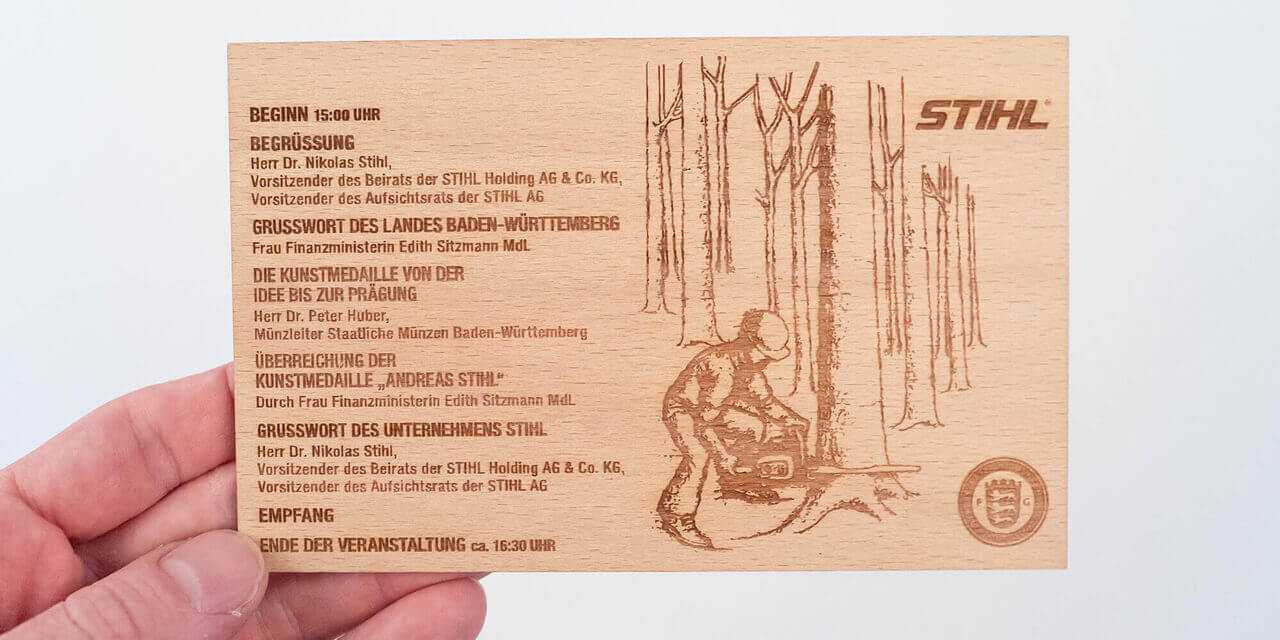 Einladung aus Holz Stihl /SMBW